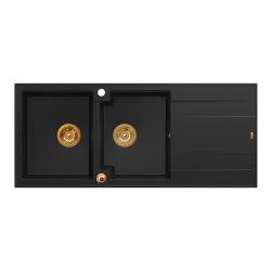 Quadri Luton inbyggd dubbel granitho svart med avrinning 116x50 cm med kopparplugg 1208967357