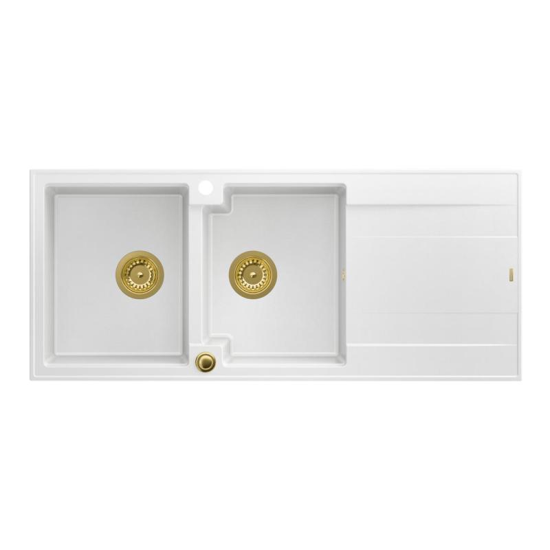 Quadri Luton inbyggnad dubbel granit diskho vit med avrinning 116x50 cm med guldplugg 1208967358