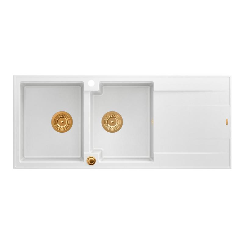 Quadri Luton infälld dubbel diskho i granit vit med avrinning 116x50 cm med kopparplugg 1208967359