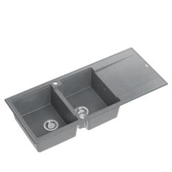 Quadri Luton inbyggd dubbel granitho vask grå med avrinningsyta 116x50 cm med rostfri plugg 1208967360