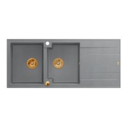 Quadri Luton inbyggd dubbel diskho i granit grå med avrinning 116x50 cm med kopparplugg 1208967362