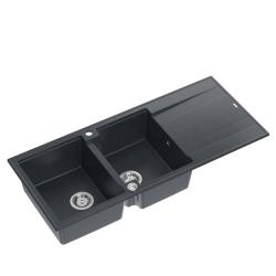 Quadri Luton inbyggd dubbel granitho antracit med avrinningsdel 116x50 cm med rostfri plugg 1208967363