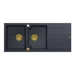Quadri Luton infälld dubbel diskho i granit antracit med avrinning 116x50 cm med guldplugg 1208967364