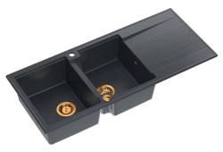 Quadri Luton inbyggd dubbel granitho antracit med avrinning 116x50 cm med kopparplugg 1208967365