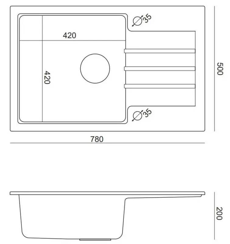 Quadri Kofta antracit granit inbyggd diskho med avrinningsyta vändbar 78x50cm 1208967383