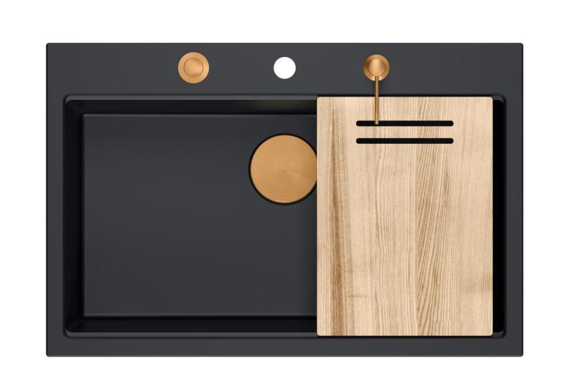 Quadri Hard Rock mattsvart granit ovanpå stor diskho 76x50cm inklusive kopparplugg och tillbehör 1208967423