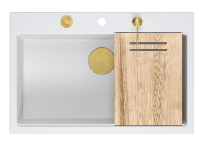 Quadri Hard Rock vit granit infälld stor diskho 76x50cm inklusive guldplugg och tillbehör 1208967424