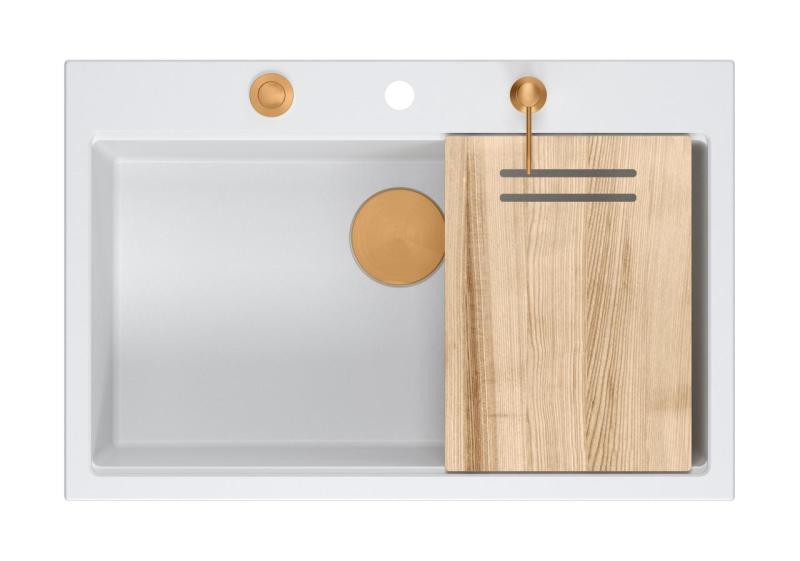 Quadri Hard Rock vit granit inbyggd stor diskho 76x50 cm inklusive kopparplugg och tillbehör 1208967428