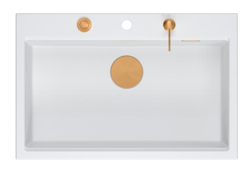 Quadri Hard Rock vit granit inbyggd stor diskho 76x50 cm inklusive kopparplugg och tillbehör 1208967428