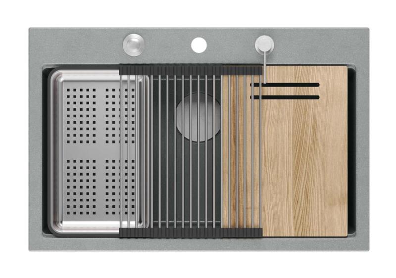 Quadri Hard Rock grå granit ovanpå stor diskho 76x50 cm inklusive rostfri plugg och tillbehör 1208967430