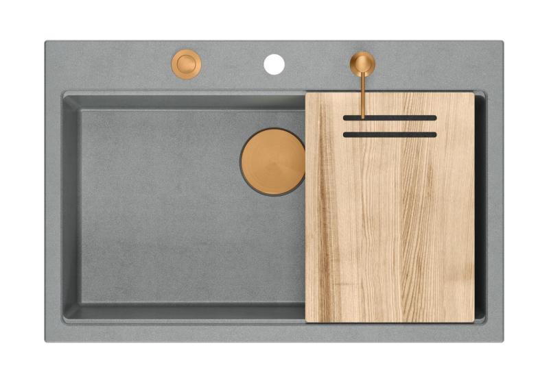 Quadri Hard Rock grå granit infälld stor diskho 76x50cm inklusive kopparplugg och tillbehör 1208967435