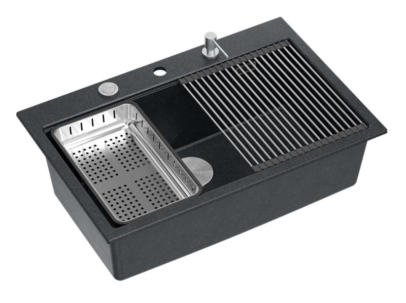 Quadri Hard Rock antracit granit ovanpå stor diskho 76x50cm inklusive rostfritt stål plugg och tillbehör 1208967442