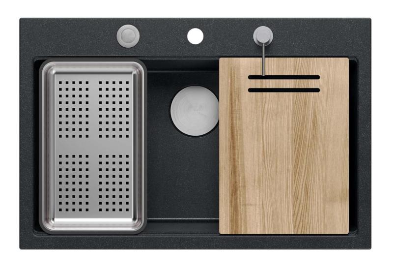 Quadri Hard Rock antracit granit ovanpå stor diskho 76x50cm inklusive rostfritt stål plugg och tillbehör 1208967442