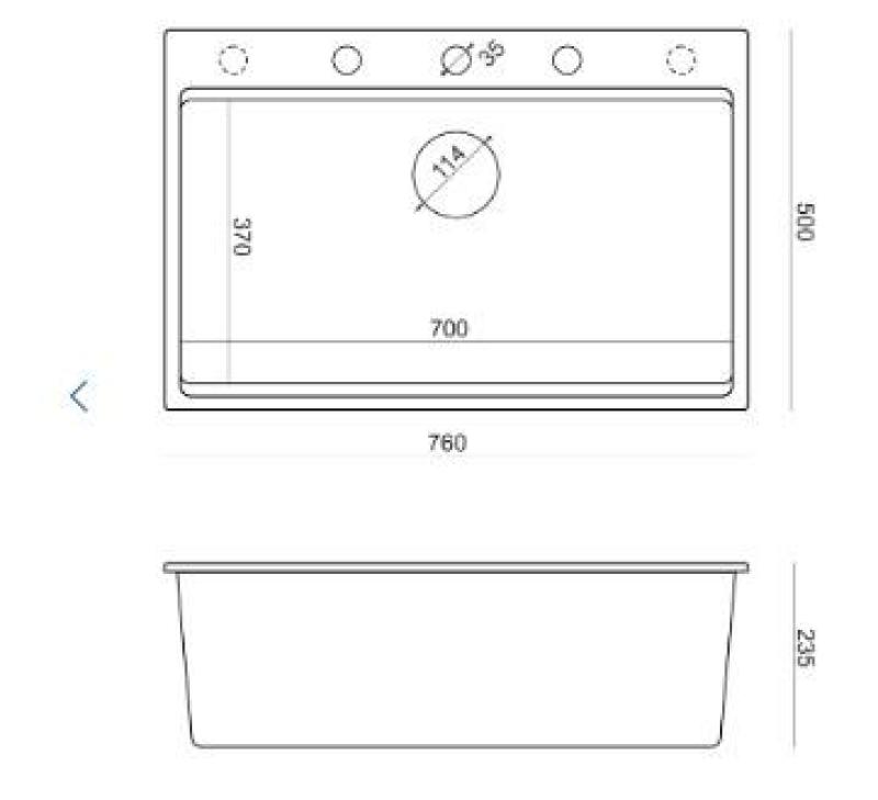 Quadri Hard Rock antracit granit ovanpå stor diskho 76x50cm inklusive rostfritt stål plugg och tillbehör 1208967442
