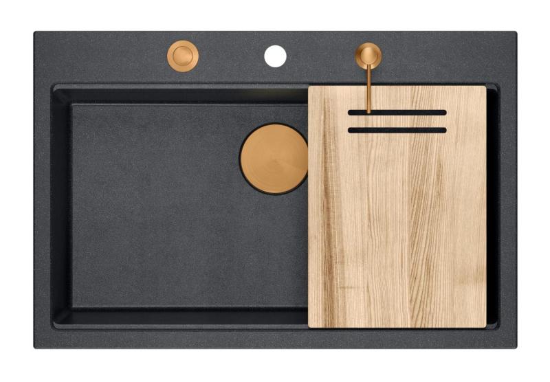 Quadri Hard Rock antracit granit ovanpå stor diskho 76x50cm inklusive kopparplugg och tillbehör 1208967445