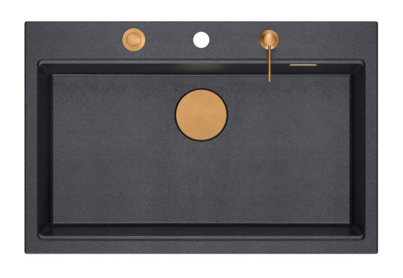 Quadri Hard Rock antracit granit ovanpå stor diskho 76x50cm inklusive kopparplugg och tillbehör 1208967445