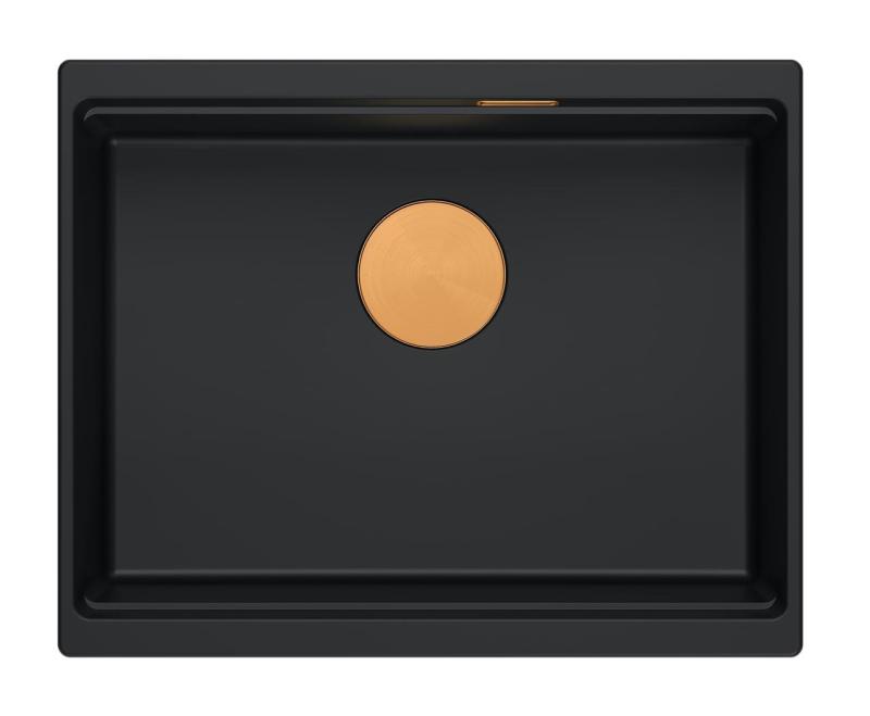 Quadri Newport II granit undermonterad svart diskho 560x450mm med kopparplugg och avloppslock 1208967450