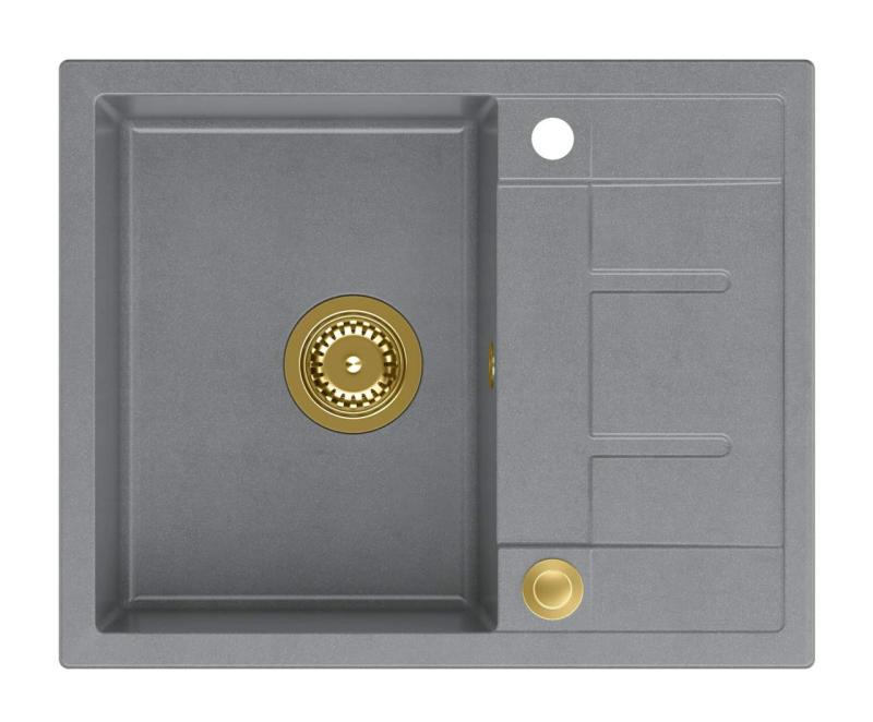 Quadri Dalton grå granit infälld diskho med avrinningsyta 62x50cm med guldplugg 1208967565