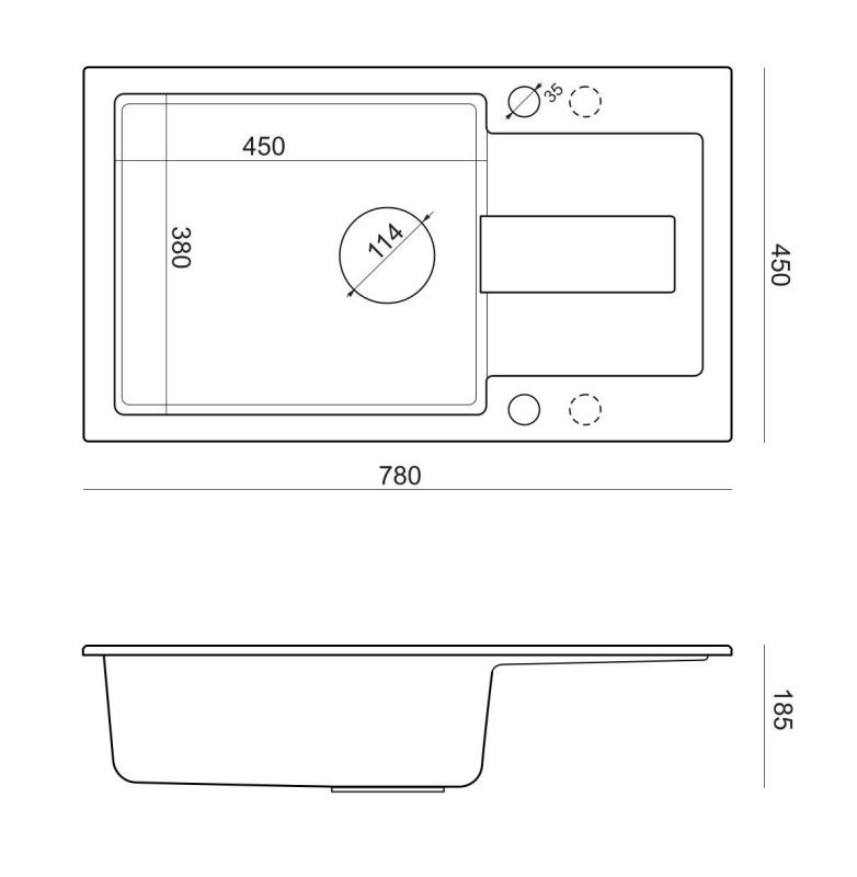 Quadri Sutton XL beige sand granitdiskbänk 78x45cm med avrinningsyta, vändbar med beige propp 1208967577