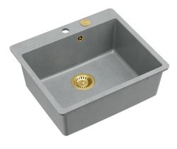 Quadri Sheffield Grå Granit Infällnings- eller Planmonterad Diskho 57x50 cm med Kranhål och Guldplugg - 1208967582