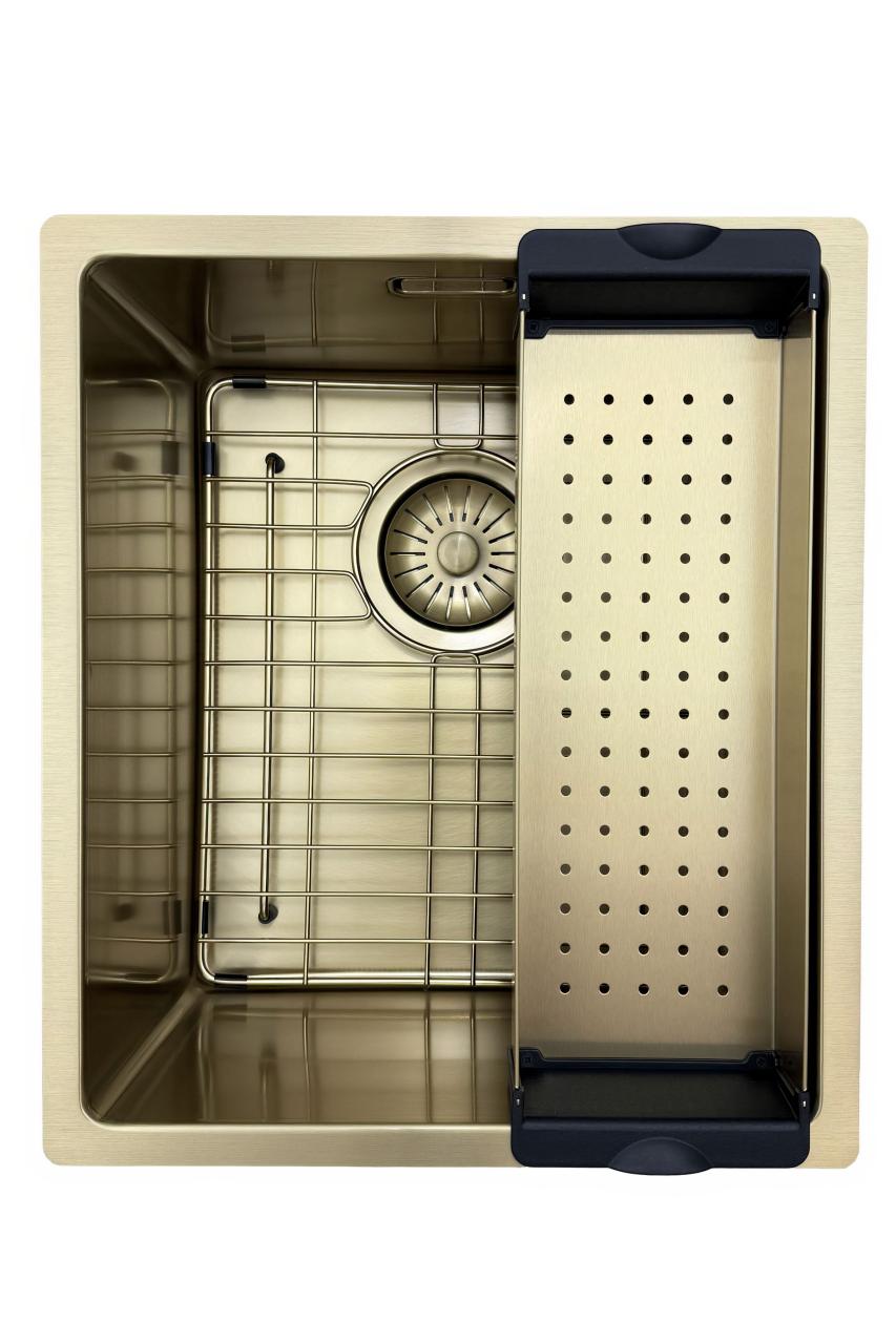 Pure.Sink Prestige diskho 34x40 cm PVD Guld 10mm radie undermonterad, planmonterad och ovanpåliggande PPG3440-60. - Productafbeelding 5