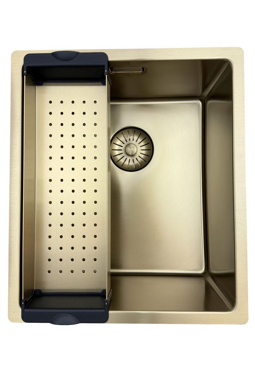 Pure.Sink Prestige diskho 34x40 cm PVD Guld 10mm radie undermonterad, planmonterad och ovanpåliggande PPG3440-60. - Productafbeelding 4