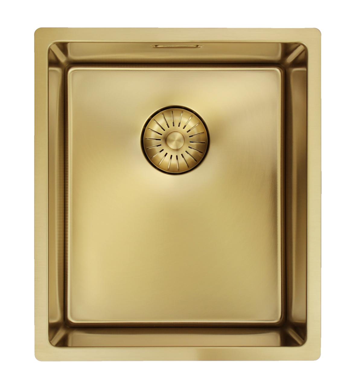 Pure.Sink Prestige diskho 34x40 cm PVD Guld 10mm radie undermonterad, planmonterad och ovanpåliggande PPG3440-60. - Productafbeelding