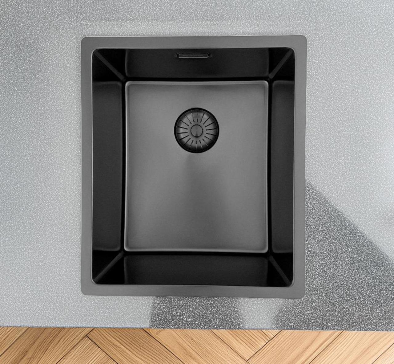 Pure.Sink Prestige diskho PVD gun metal 34x40 cm 10 mm radie undermontering, planmontering och ovanpåliggande montering PPG3440-61 - Productafbeelding 3