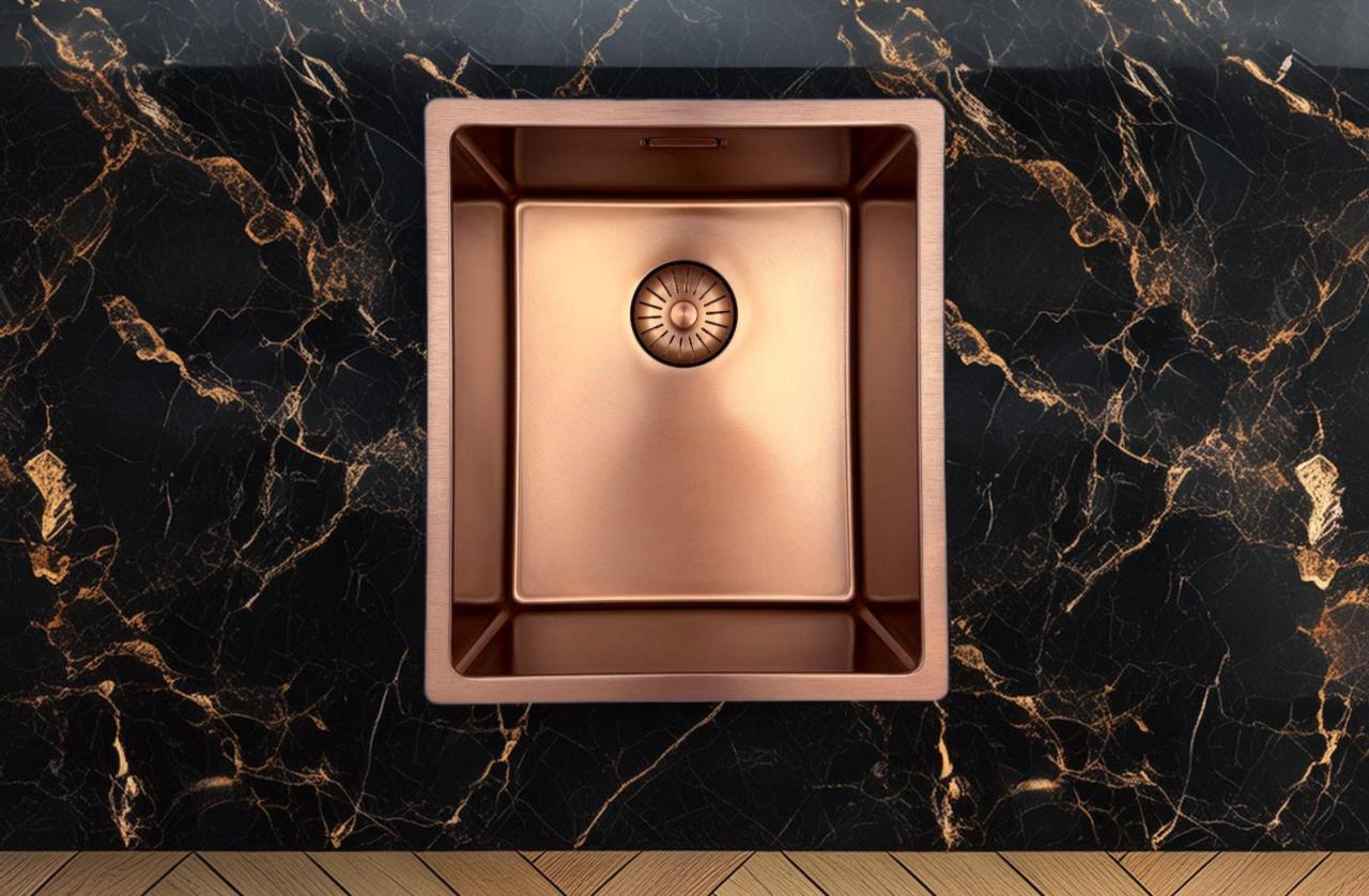 Pure.Sink Prestige diskho 34x40 cm PVD Koppar 10 mm radie undermonterad, planmonterad och ovanpåliggande PPG3440-62 - Productafbeelding 4