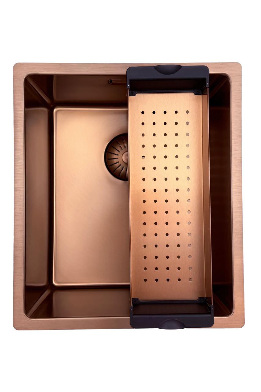 Pure.Sink Prestige diskho 34x40 cm PVD Koppar 10 mm radie undermonterad, planmonterad och ovanpåliggande PPG3440-62 - Productafbeelding 8