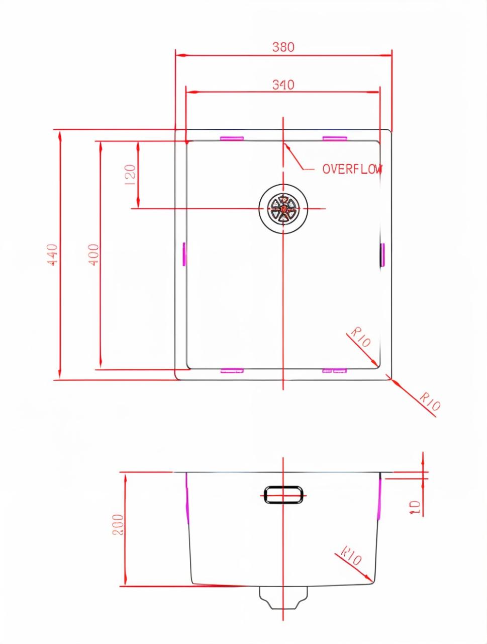 Pure.Sink Prestige diskho 34x40 cm PVD Koppar 10 mm radie undermonterad, planmonterad och ovanpåliggande PPG3440-62 - Productafbeelding 11