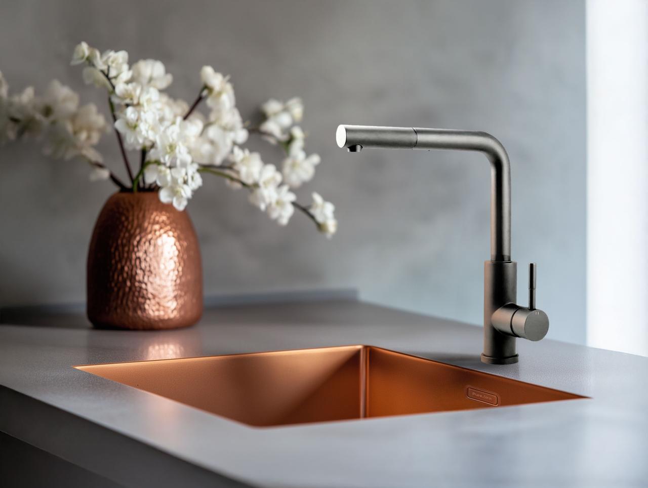 Pure.Sink Prestige diskho 34x40 cm PVD Koppar 10 mm radie undermonterad, planmonterad och ovanpåliggande PPG3440-62 - Productafbeelding 3
