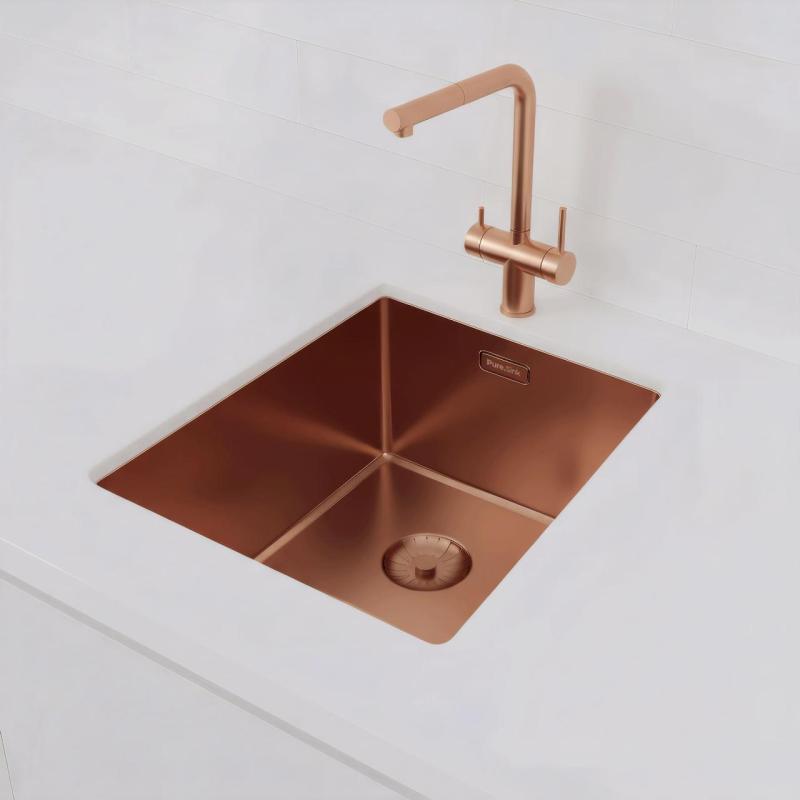 Pure.Sink Prestige diskho 34x40 cm PVD Koppar 10 mm radie undermonterad, planmonterad och ovanpåliggande PPG3440-62