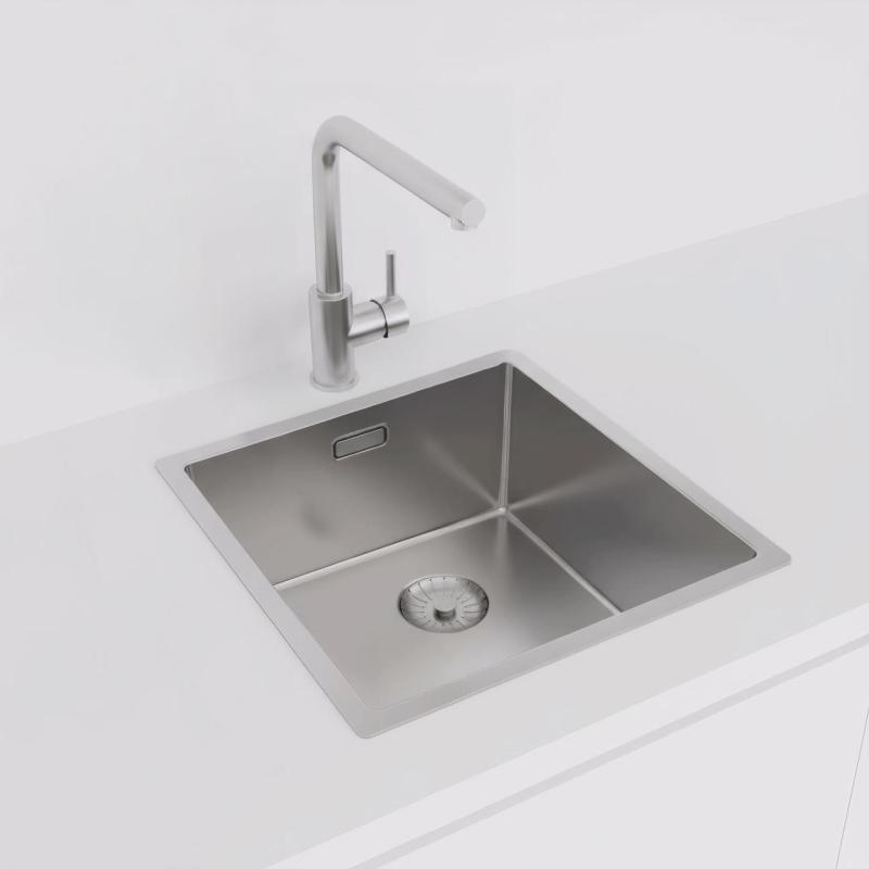 Pure.Sink Prestige rostfri diskho 40x40 cm 10 mm radie undermonterad, planmonterad och ovanpåliggande PPG4040-02.