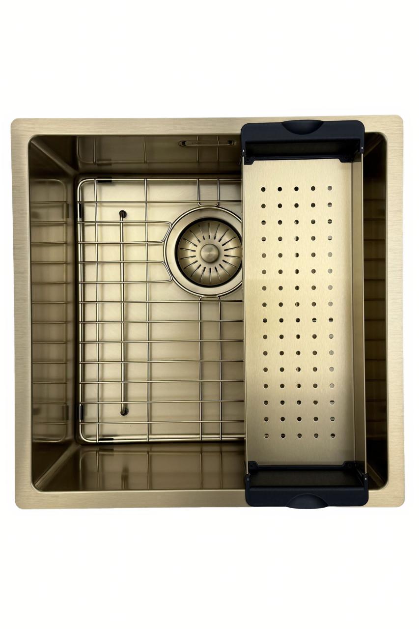 Pure.Sink Prestige diskho 40x40 cm PVD Guld 10 mm radie undermonterad, planmonterad och ovanpåliggande PPG4040-60 - Productafbeelding 8
