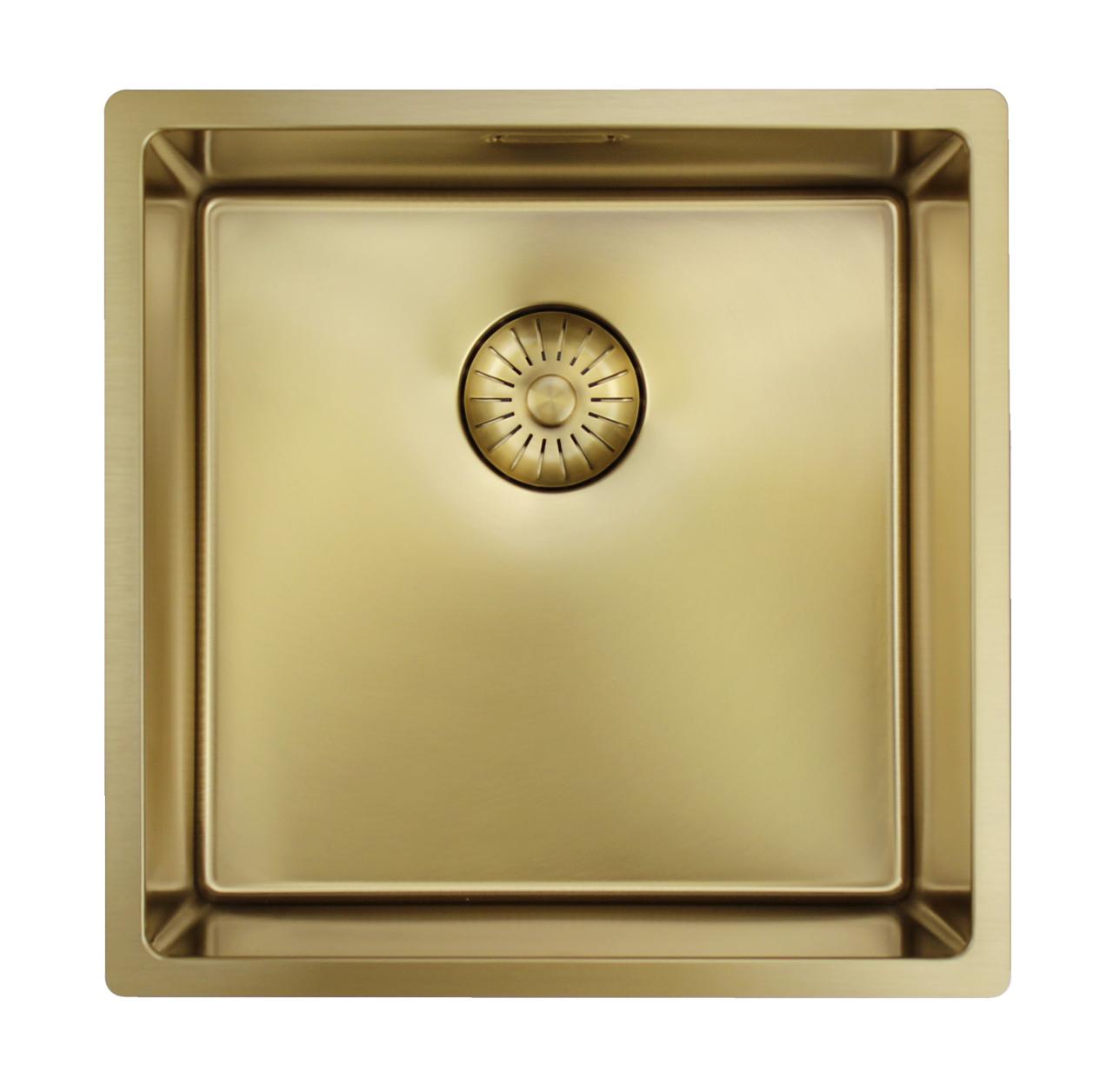 Pure.Sink Prestige diskho 40x40 cm PVD Guld 10 mm radie undermonterad, planmonterad och ovanpåliggande PPG4040-60 - Productafbeelding