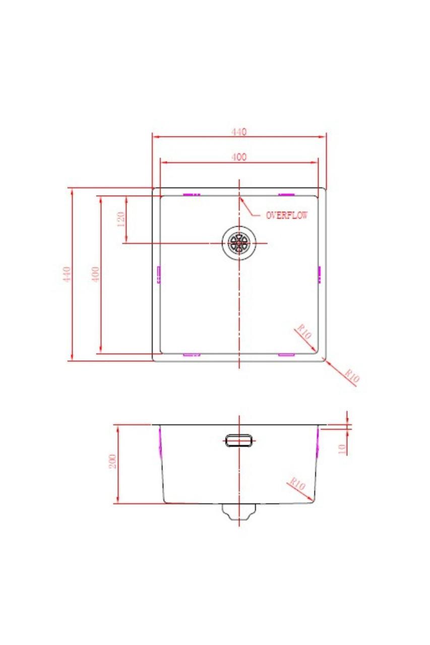 Pure.Sink Prestige diskbänk 40x40 cm PVD Gun Metal 10mm radie undermontering, planmontering och ovanmontering PPG4040-61 - Productafbeelding 8