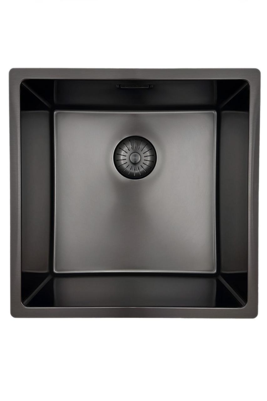 Pure.Sink Prestige diskbänk 40x40 cm PVD Gun Metal 10mm radie undermontering, planmontering och ovanmontering PPG4040-61 - Productafbeelding 9