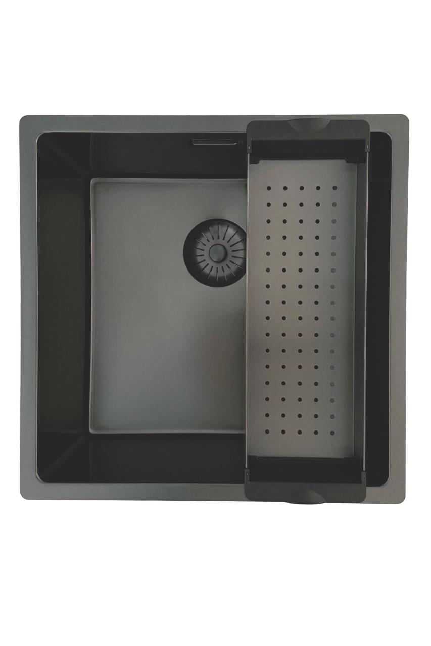 Pure.Sink Prestige diskbänk 40x40 cm PVD Gun Metal 10mm radie undermontering, planmontering och ovanmontering PPG4040-61 - Productafbeelding 4
