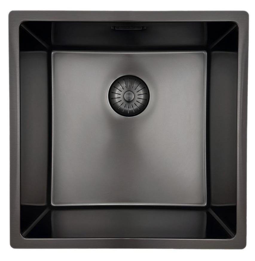 Pure.Sink Prestige diskbänk 40x40 cm PVD Gun Metal 10mm radie undermontering, planmontering och ovanmontering PPG4040-61 - Productafbeelding