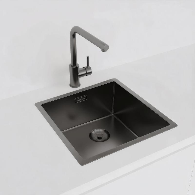 Pure.Sink Prestige diskbänk 40x40 cm PVD Gun Metal 10mm radie undermontering, planmontering och ovanmontering PPG4040-61
