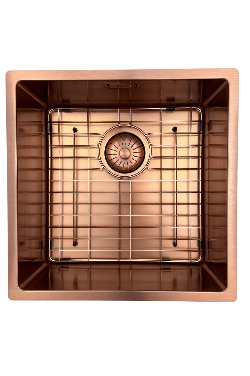 Pure.Sink Prestige diskho 40x40 cm PVD Koppar 10 mm radie undermontering, planmontering och ovanmontering PPG4040-62 - Productafbeelding 6
