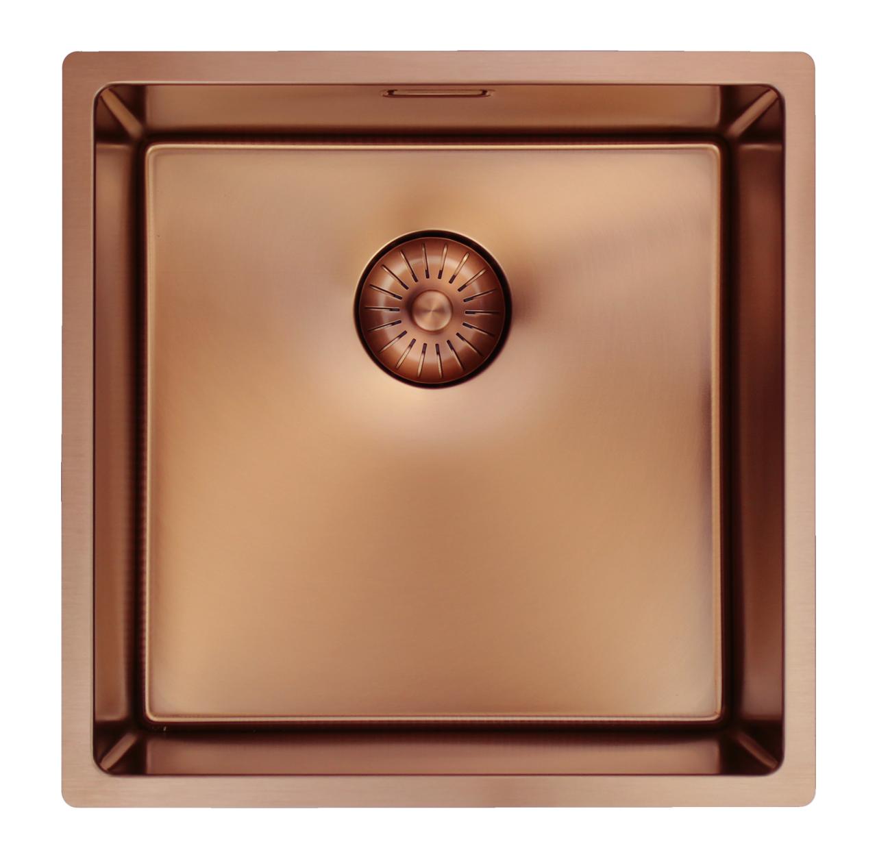 Pure.Sink Prestige diskho 40x40 cm PVD Koppar 10 mm radie undermontering, planmontering och ovanmontering PPG4040-62 - Productafbeelding