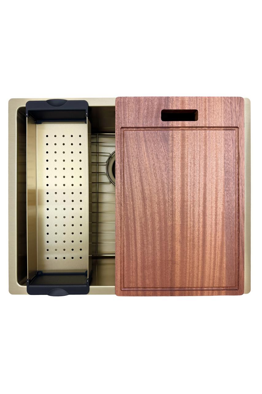 Pure.Sink Prestige diskho 50x40 cm PVD Guld 10mm radie undermonterad, planmonterad och ovanpåliggande PPG5040-60 - Productafbeelding 11