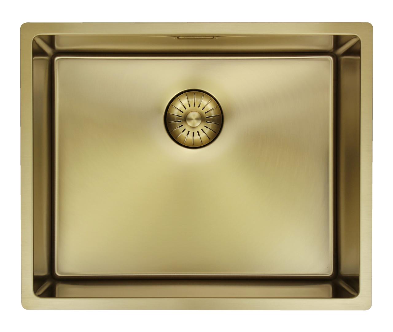 Pure.Sink Prestige diskho 50x40 cm PVD Guld 10mm radie undermonterad, planmonterad och ovanpåliggande PPG5040-60 - Productafbeelding