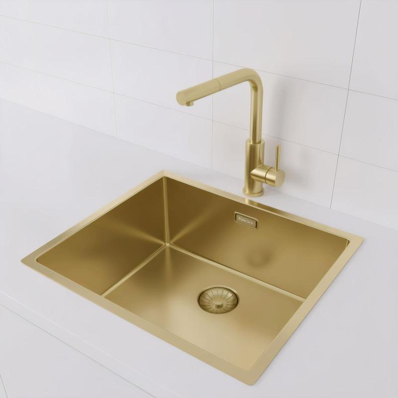 Pure.Sink Prestige diskho 50x40 cm PVD Guld 10mm radie undermonterad, planmonterad och ovanpåliggande PPG5040-60