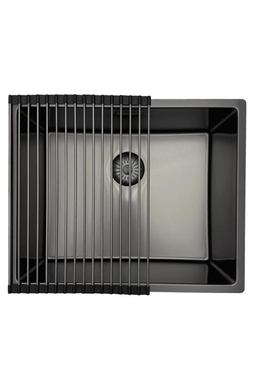Pure.Sink Prestige diskho 50x40 cm PVD Gun Metal 10 mm radie undermontering, planmontering och toppmontering PPG5040-61