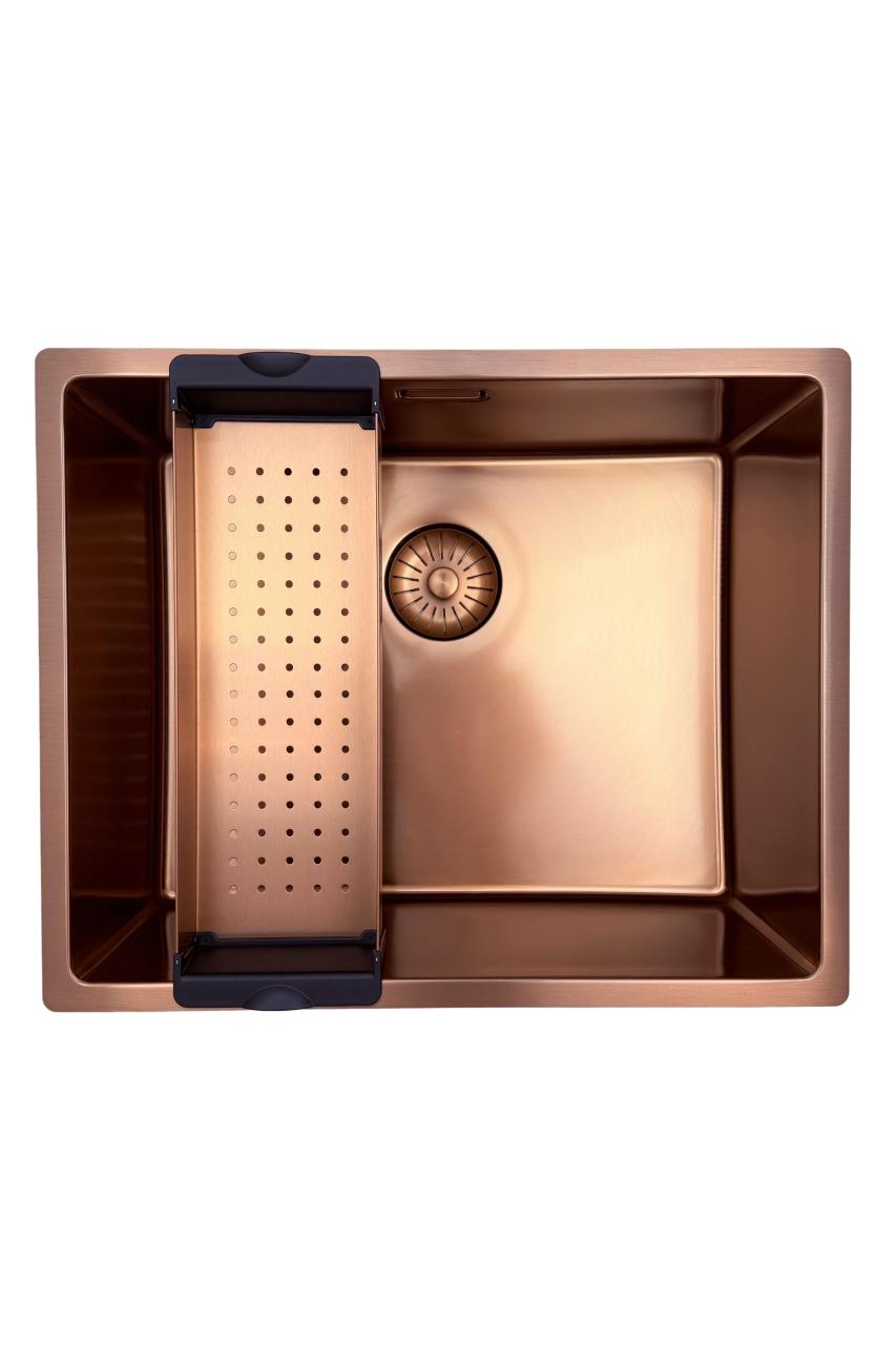 Pure.Sink Prestige diskho 50x40 cm PVD Koppar 10mm radie undermontering, planmontering och övermontering PPG5040-62 - Productafbeelding 7