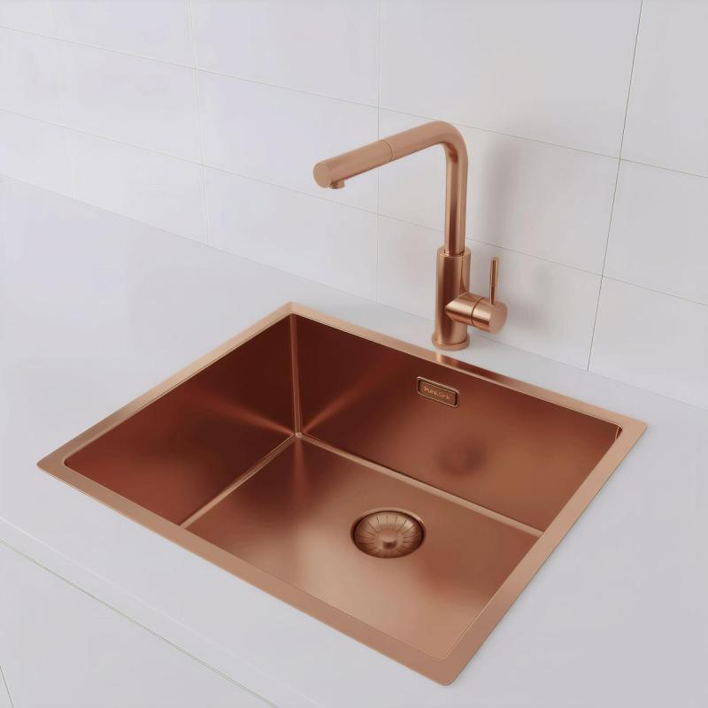 Pure.Sink Prestige diskho 50x40 cm PVD Koppar 10mm radie undermontering, planmontering och övermontering PPG5040-62