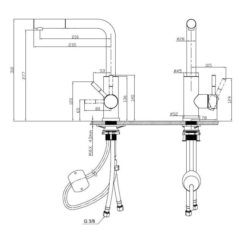 Pure.Sink Elite Steel Spark-S köksblandare rostfritt stål med utdragbar pip PS8041-02